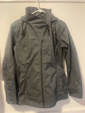 MEC Women's Dark Gray Hooded Rain Jacket with Asymmetrical Zipper